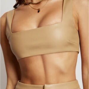 Meshki Faux Leather Square Neck Crop top